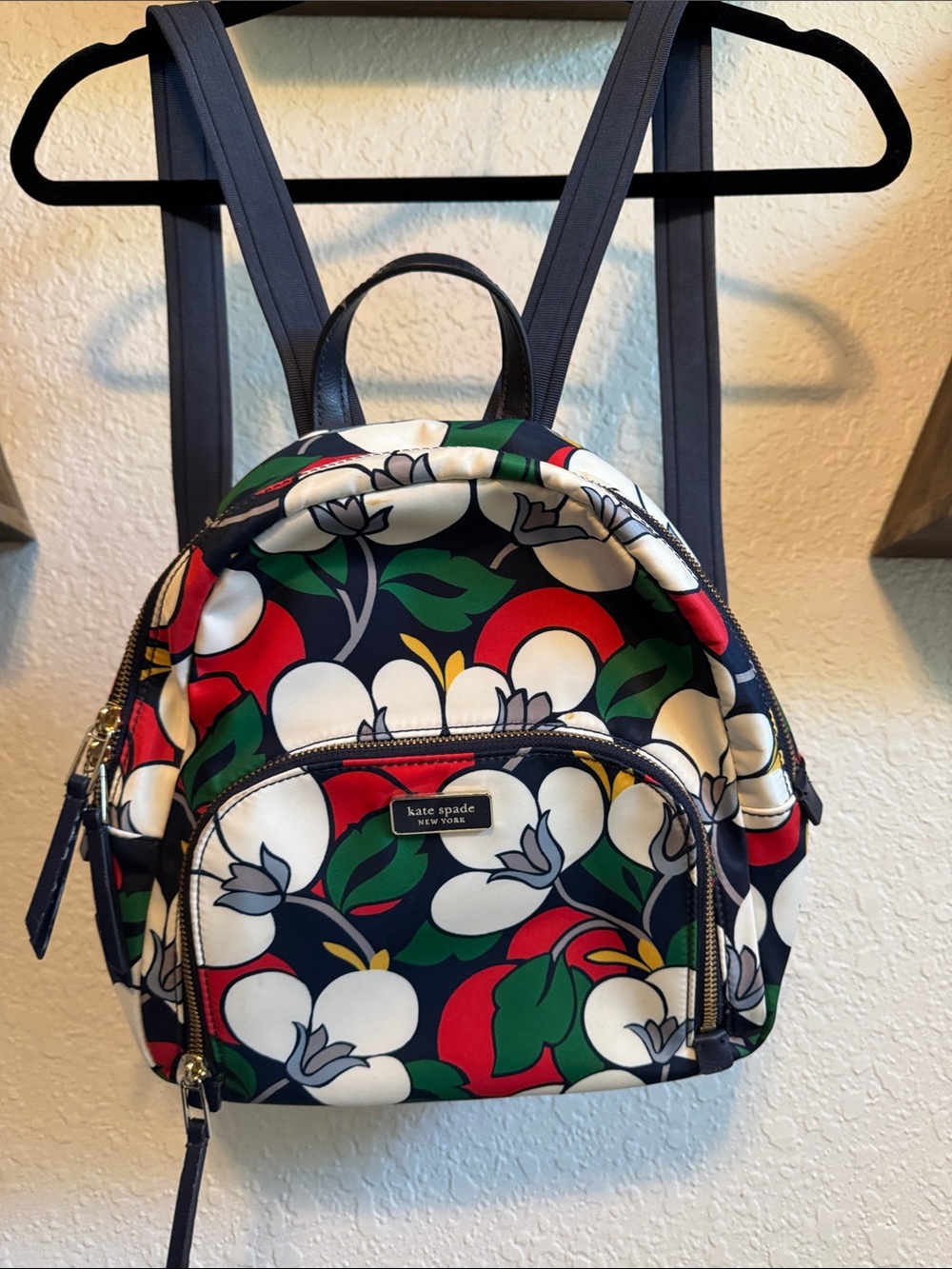kate spade Navy Floral Mini Backpack with Red, White & Green Accents